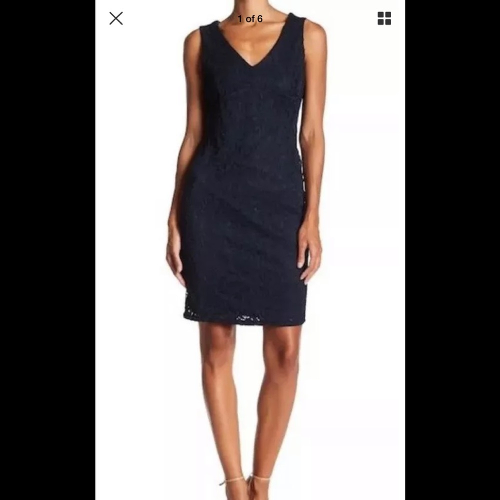 Marina navy lace fitted dress
